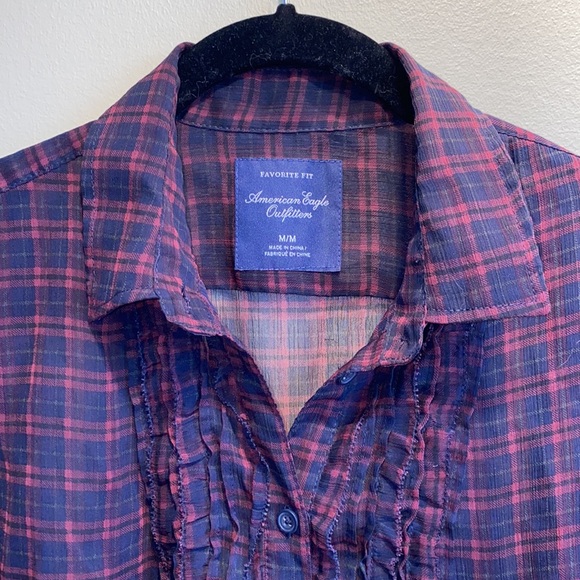 AE Sheer Long Sleeve Button Up Sz:M - Picture 2 of 6